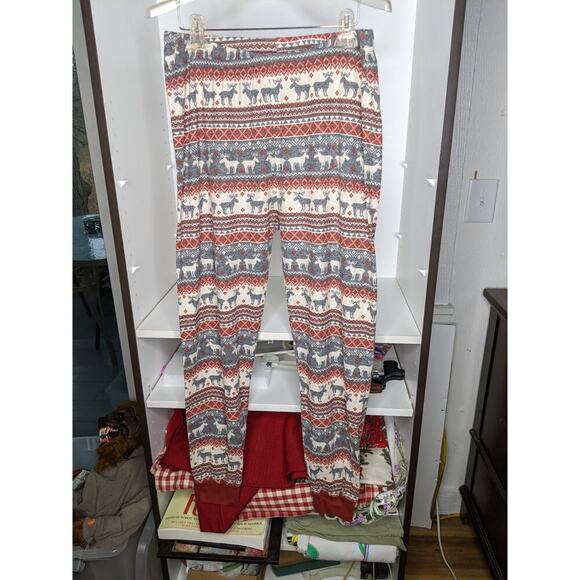 Womens Pajamas Size LARGE Pants And Top Moose Red White Gray Grey Cotton Elastic - Picture 14 of 16